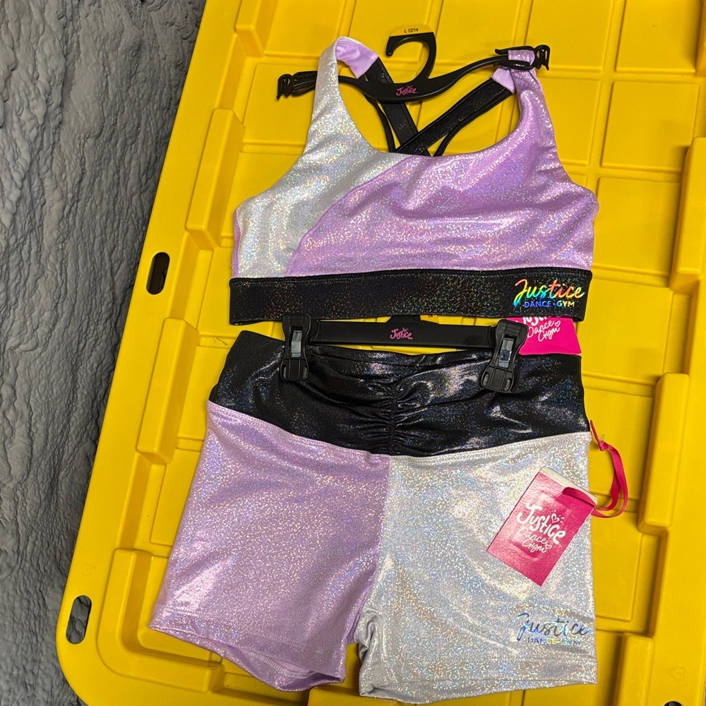 Justice Sparkle Dance Set — Lavender, Silver & Black size large 12-14